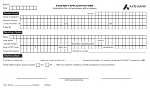 Axis Bank NEFT Form, Axis Bank RTGS