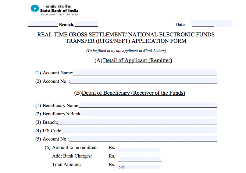 SBI RTGS Form