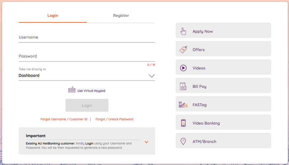 AU Bank Net Banking New