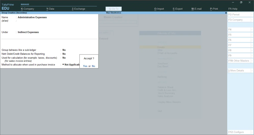 How to create Groups in Tally image 2